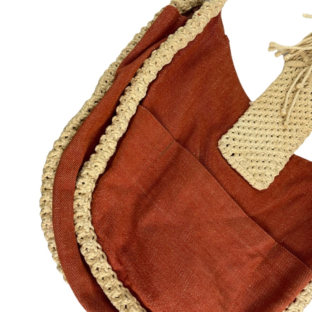 Vintage Boho Hippy Hemp Braided Hemp Wooden Button Flap Close Bag Purse Sack 70s - Picture 7 of 16